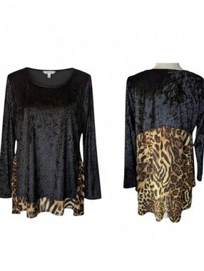 New Paisley Grace Crushed Velvet Tunic Top Animal Print Sheer Panels NWT Sz M